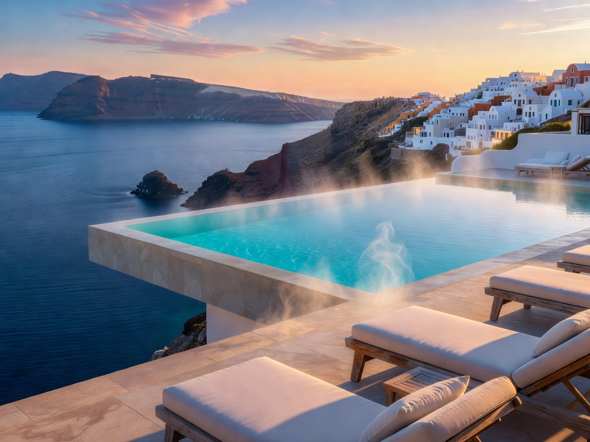 Heated infinity pool over Santorini Caldera