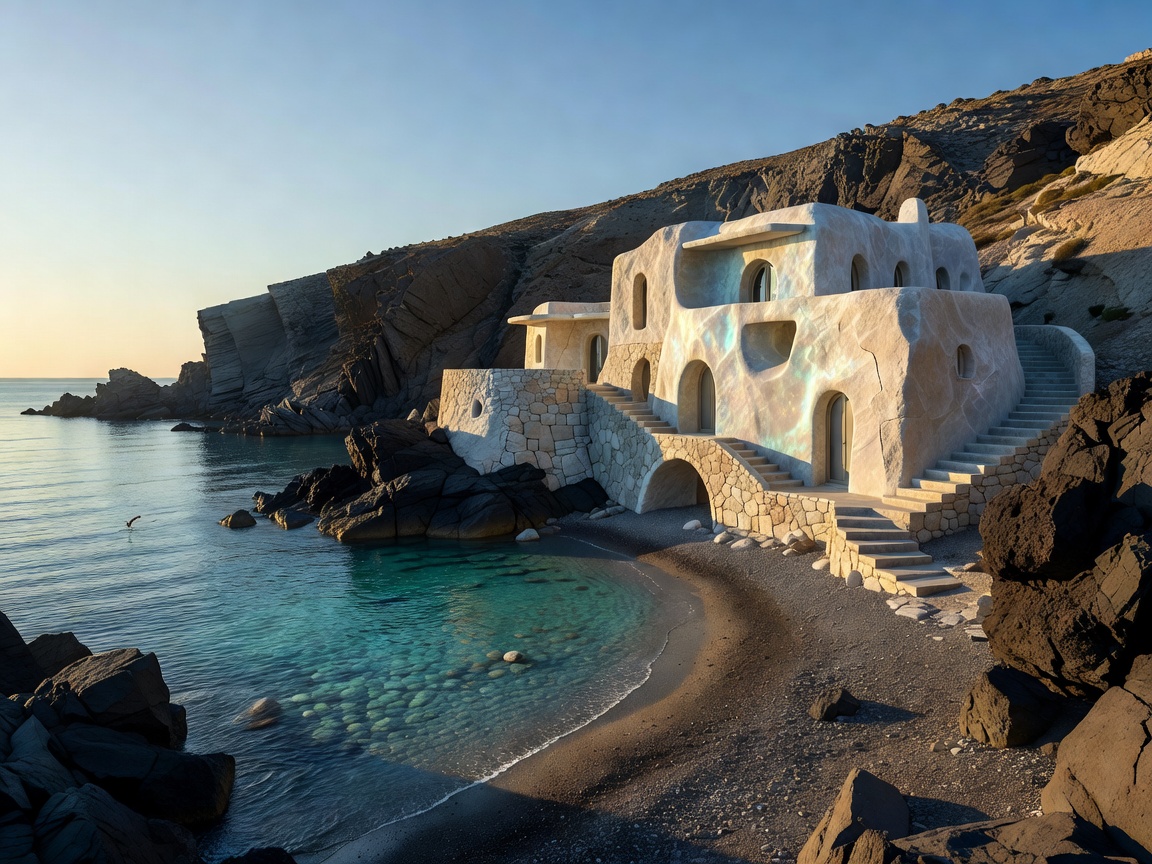 Milos island lunar stone villa in quiet coastal cove